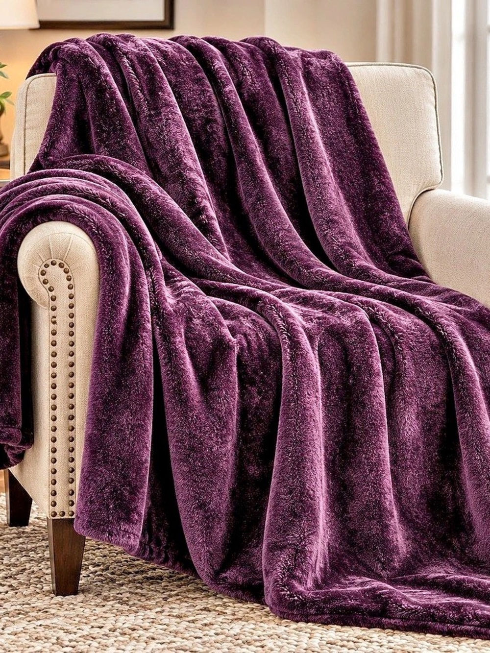 Living Colors Velvet Plush Throw Purple Oversized Throw NWT